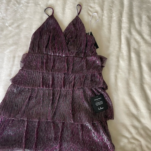 Lulu's Metallic Purple Tiered Mini Dress - Picture 5 of 16